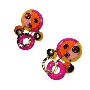 MAM VINTAGE 80’s CLIP EARRINGS PINK YELLOW AND ORANGE WITH CRYSTAL GOLD ACCENTS